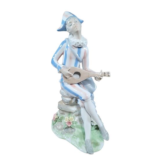 Vintage Tengra Porcelain Figurine Harlequin with Mandolin Hand Made In Spain MCM